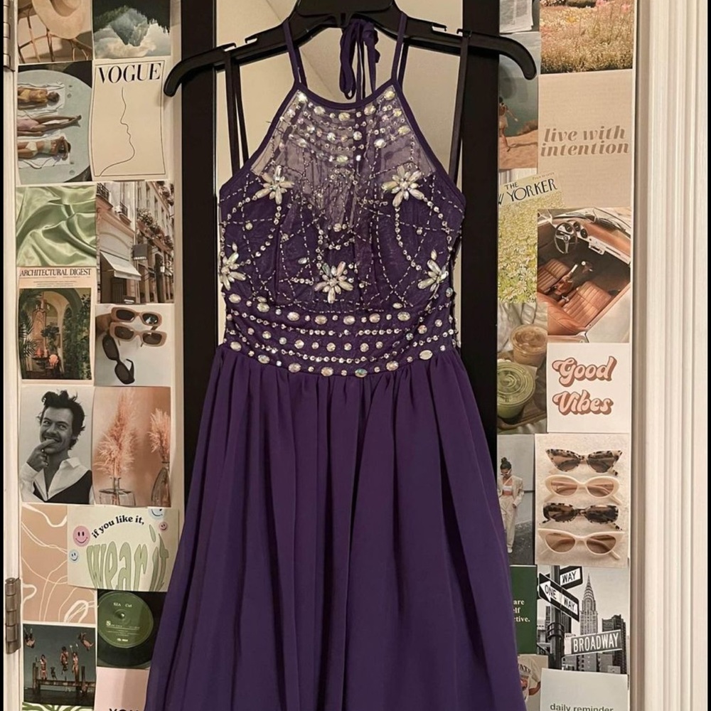 Women’s Purple Embellished Homecoming/Short Prom Dress
